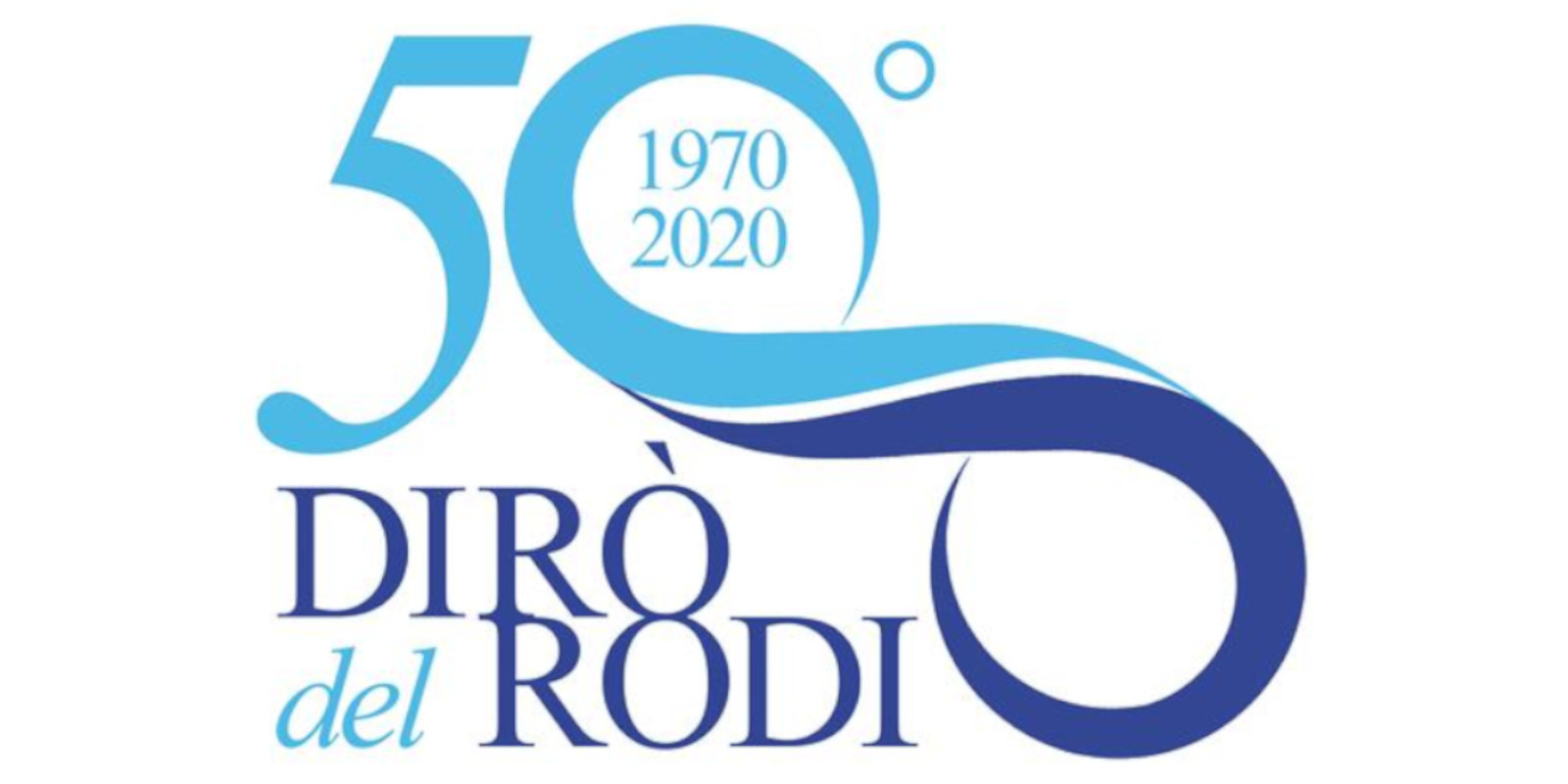 Logo dell'evento di commemorazione del cinquantevimo anniversario della tragedia del motopeschereccio "Rodi". Il logo presenta il numero 50 in azzurro a formare onde del mare e la scritta "dirò del Rodi" in blu